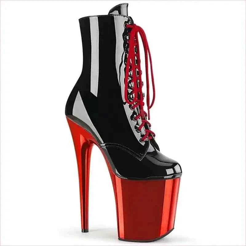 High Heel Leather Lace Up Boots for Drag Queens in Black and Rose Gold - Pleasures and Sins