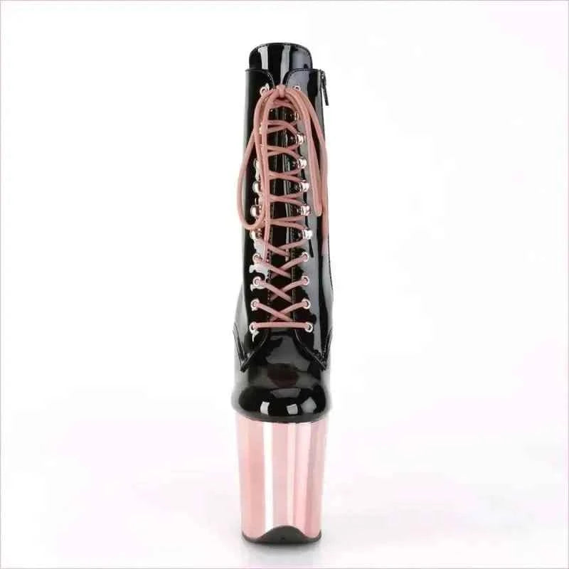 High Heel Leather Lace Up Boots for Drag Queens in Black and Rose Gold - Pleasures and Sins