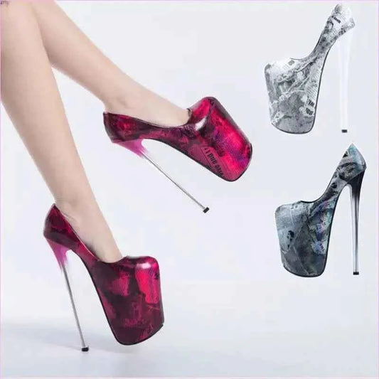 High Heel Newspaper Print Design Shoes for Drag Queens - Pleasures and Sins