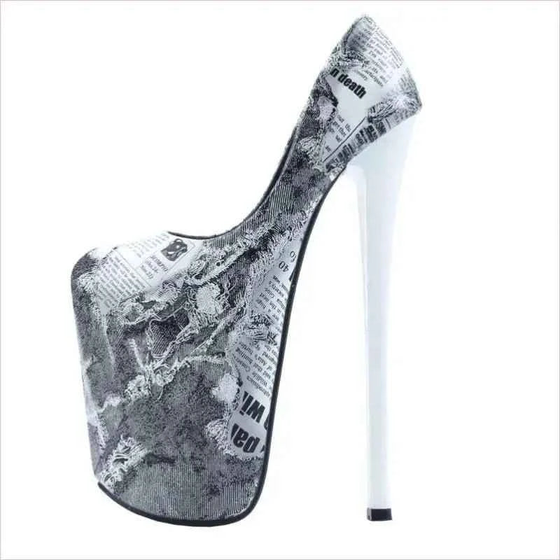High Heel Newspaper Print Design Shoes for Drag Queens - Pleasures and Sins