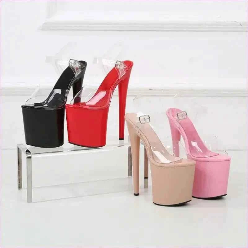 High Heel Platform Sandals with Clear Straps for Women - Pleasures and Sins