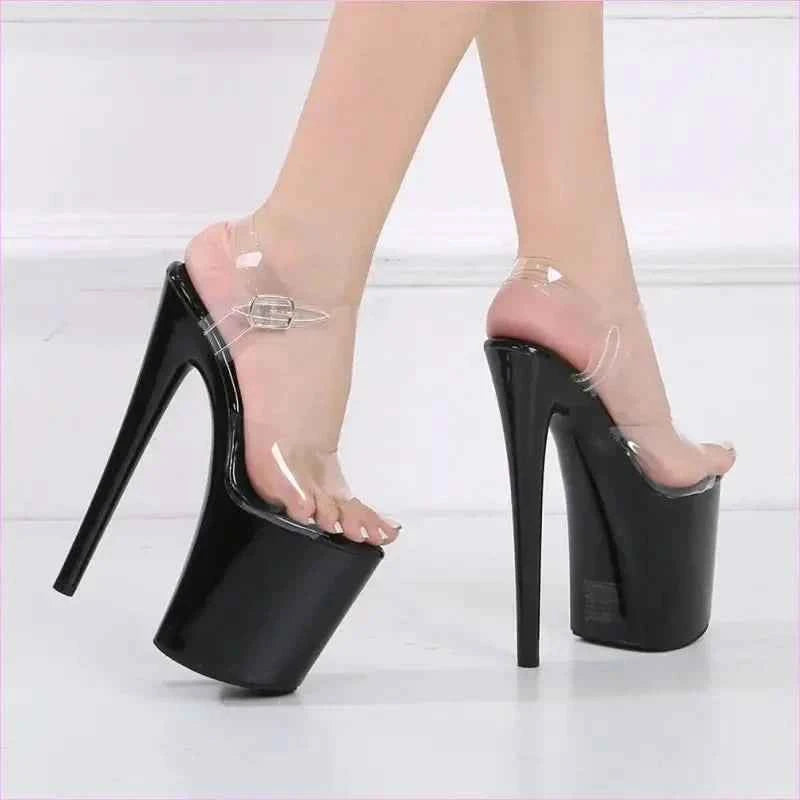 High Heel Platform Sandals with Clear Straps for Women - Pleasures and Sins