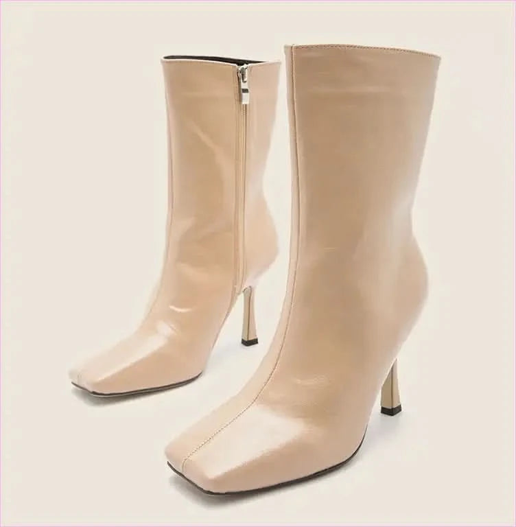 High Heel Square Toe Ankle Boots with Side Zippers - Pleasures and Sins
