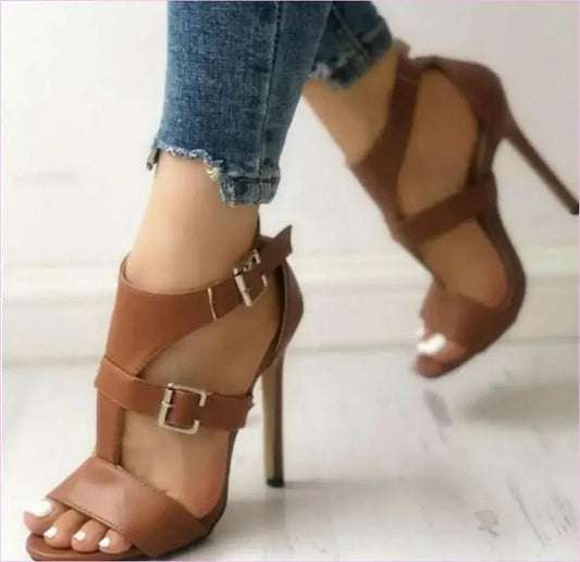 High Heel Summer Buckle Sandals in Black for Stylish Comfort - Pleasures and Sins