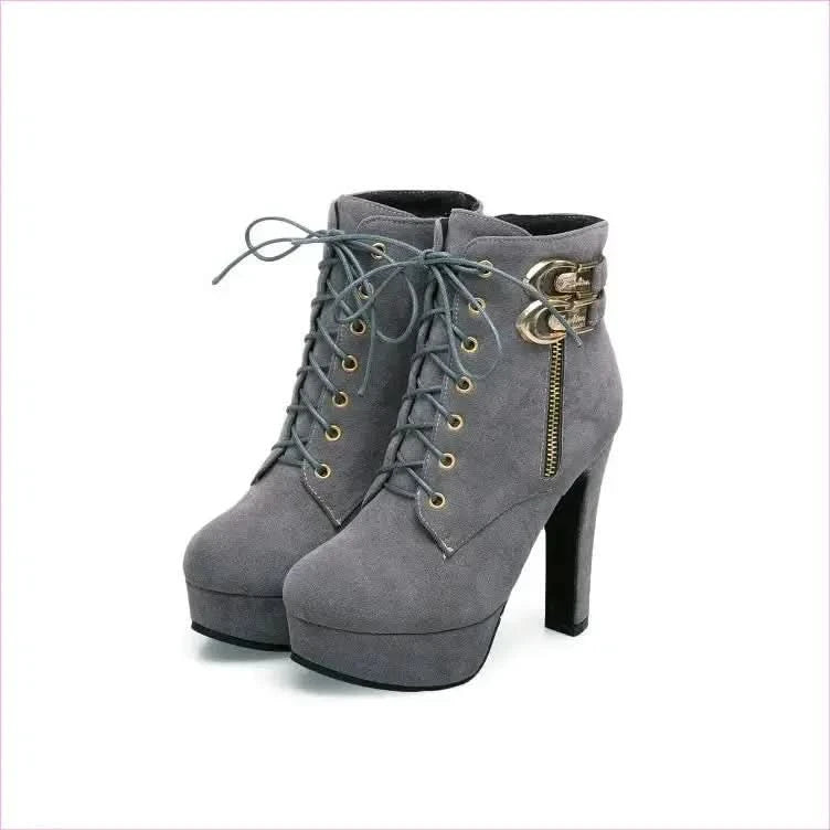 High-heeled Short Ankle Drag Boots with Gold Buckles - Pleasures and Sins
