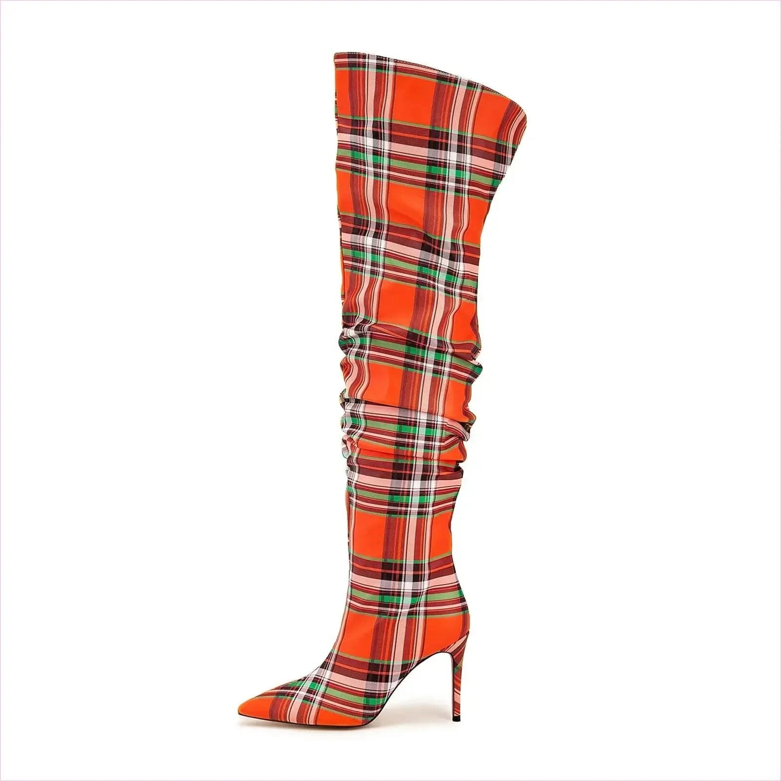 High Stiletto Heel Tartan Pattern Punk Boots in Bold Blue Yellow White - Pleasures and Sins