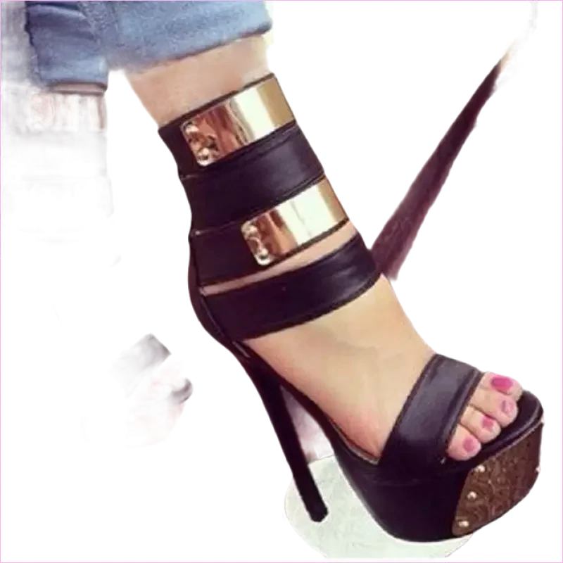 Hot Pink Studded Platform Heel Sandals with Metallic Accents - Pleasures and Sins