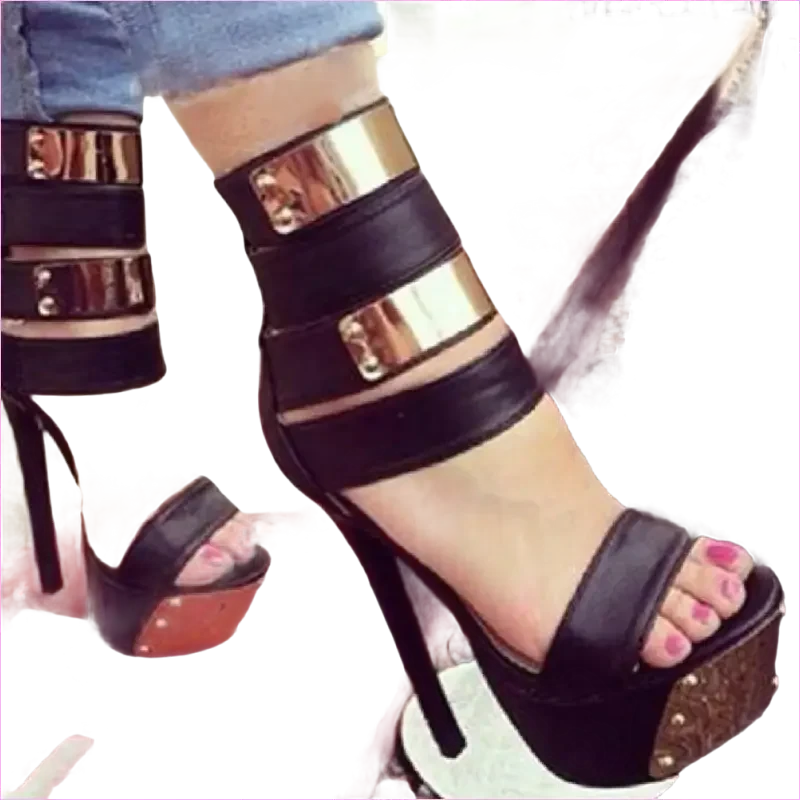 Hot Pink Studded Platform Heel Sandals with Metallic Accents - Pleasures and Sins