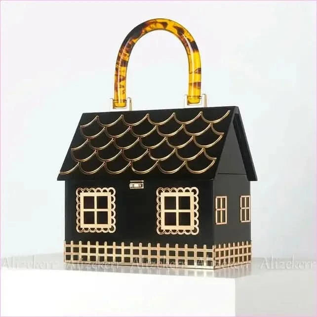 House Shaped Handbag with Luxury Designer Acrylic Handle - Pleasures and Sins