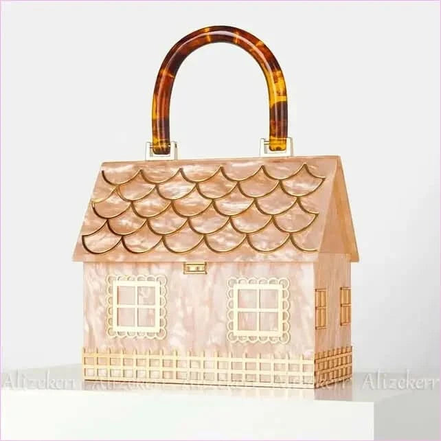 House Shaped Handbag with Luxury Designer Acrylic Handle - Pleasures and Sins