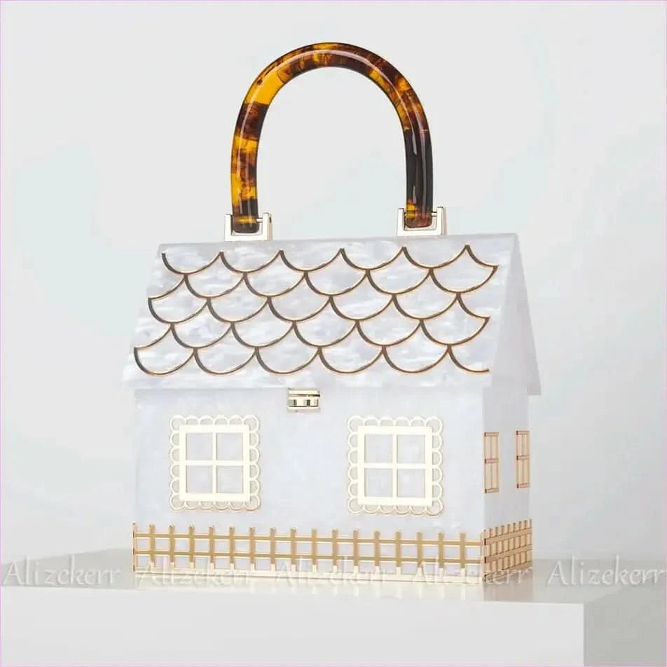 House Shaped Handbag with Luxury Designer Acrylic Handle - Pleasures and Sins