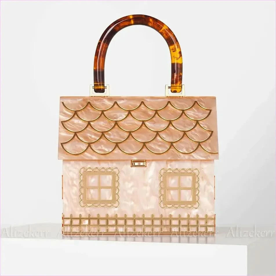 House Shaped Handbag with Luxury Designer Acrylic Handle - Pleasures and Sins