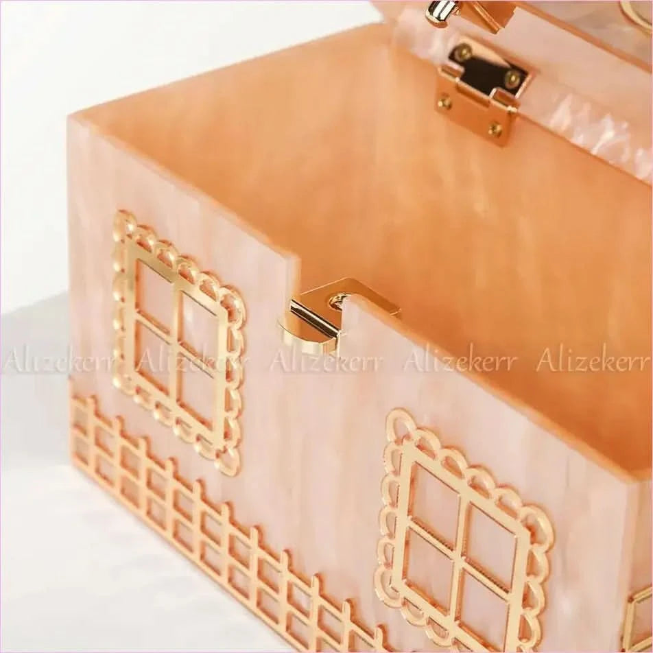 House Shaped Handbag with Luxury Designer Acrylic Handle - Pleasures and Sins