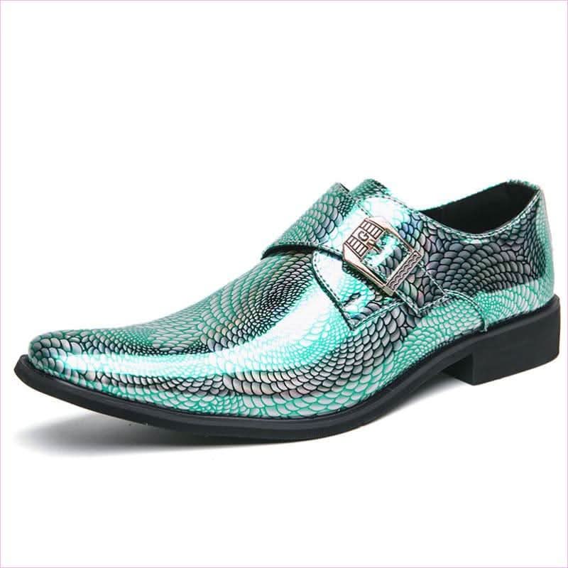 Iridescent Patent Metallic Snake Print Buckle Dress Shoes - Pleasures and Sins