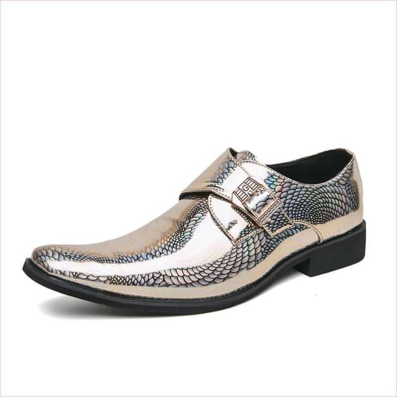 Iridescent Patent Metallic Snake Print Buckle Dress Shoes - Pleasures and Sins