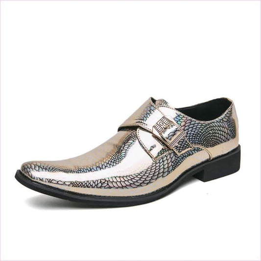 Iridescent Patent Metallic Snake Print Buckle Dress Shoes - Pleasures and Sins