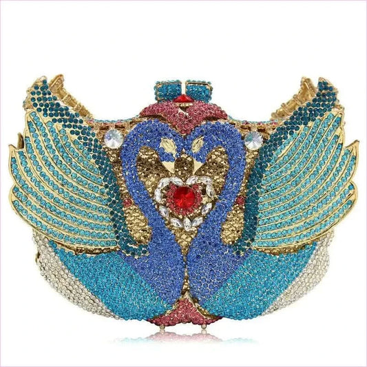 Kissing Swans Rhinestone Dinner Clutch Purse - Pleasures and Sins
