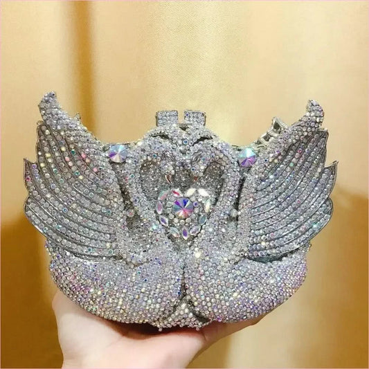Kissing Swans Rhinestone Dinner Clutch Purse - Pleasures and Sins