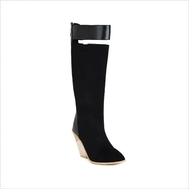 Knee-high Paisley Pattern Wedge Heel Pointed Toe Boots - Pleasures and Sins