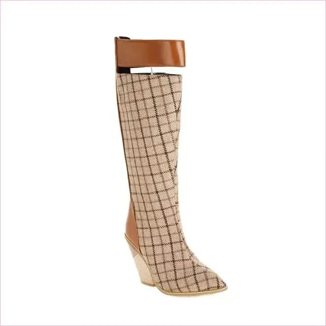 Knee-high Paisley Pattern Wedge Heel Pointed Toe Boots - Pleasures and Sins
