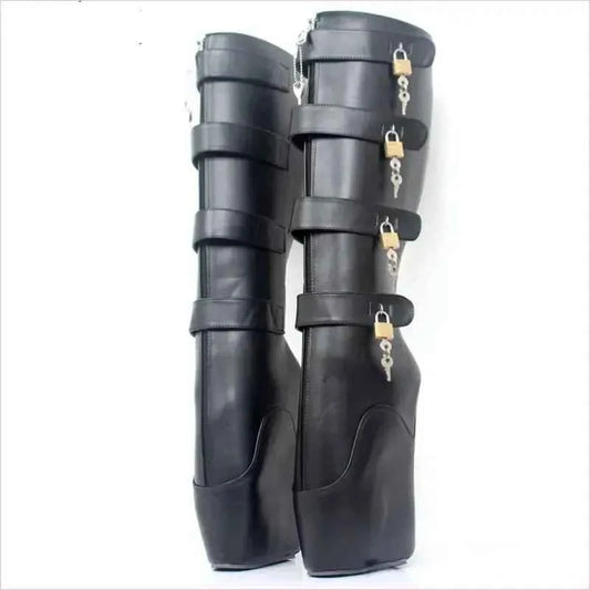Knee Length Ballet Frontless Unisex Multi Padlock Platform Unique Boots - Pleasures and Sins