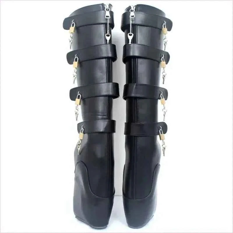 Knee Length Ballet Frontless Unisex Multi Padlock Platform Unique Boots - Pleasures and Sins