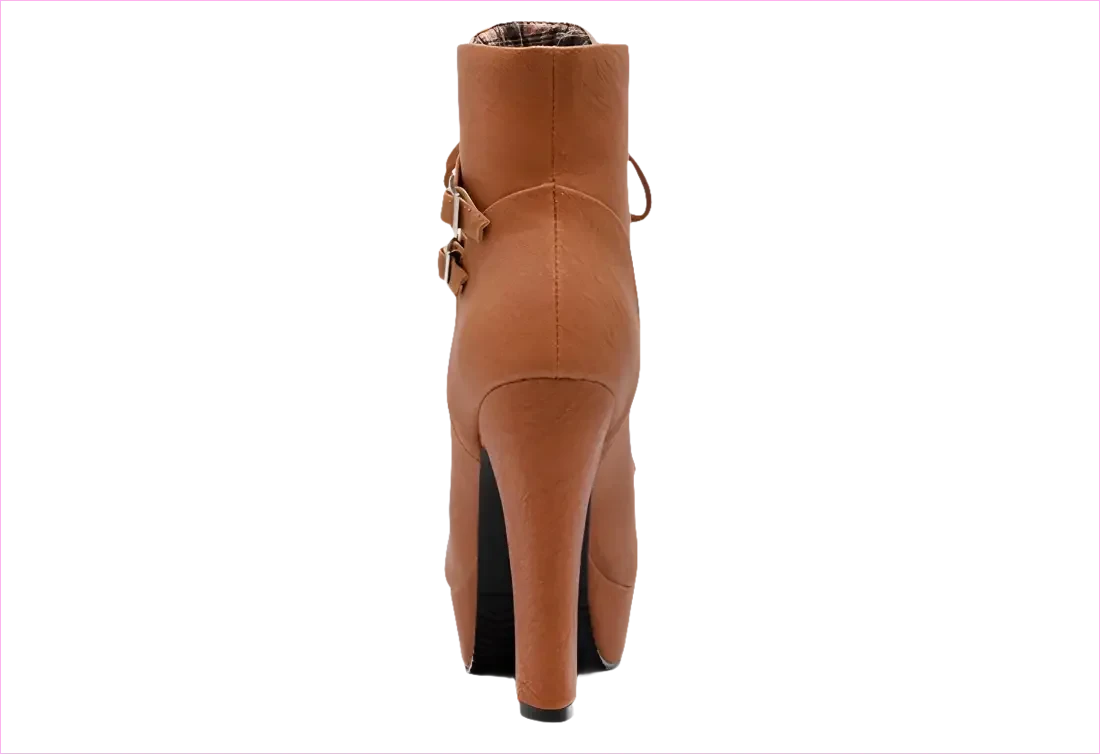 Lace Up Ankle Boots with Buckle Detail and Round Toe - Pleasures and Sins