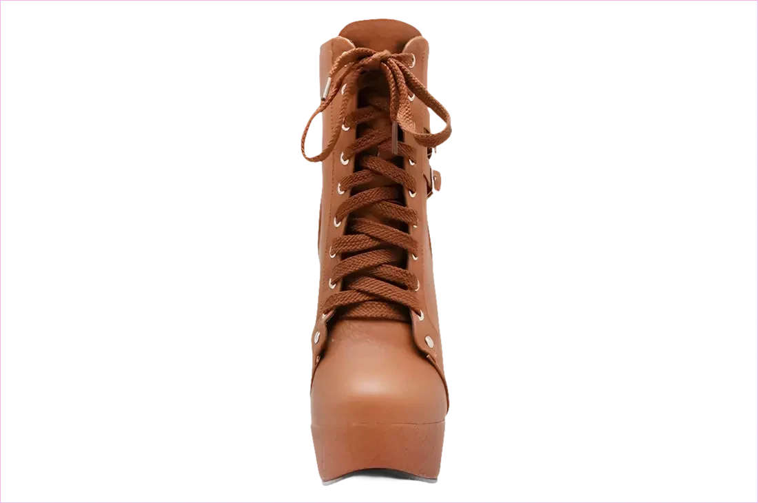 Lace Up Ankle Boots with Buckle Detail and Round Toe - Pleasures and Sins