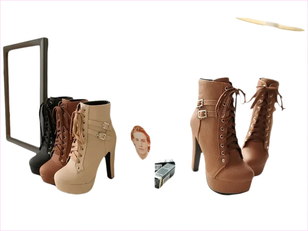 Lace Up Ankle Boots with Buckle Detail and Round Toe - Pleasures and Sins