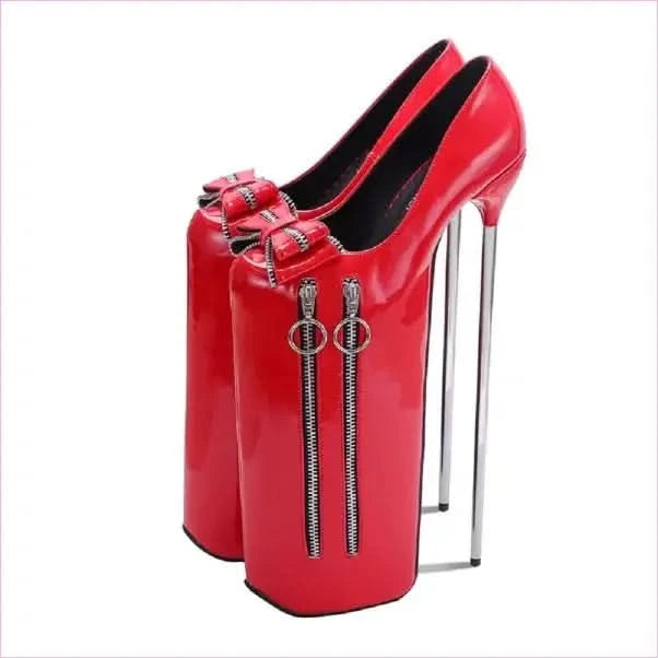 Ladies 30cm High Heel Platform Shoes with Bow and Zip Detail - Pleasures and Sins