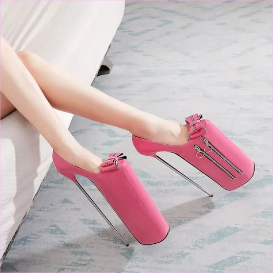 Ladies 30cm High Heel Platform Shoes with Bow and Zip Detail - Pleasures and Sins
