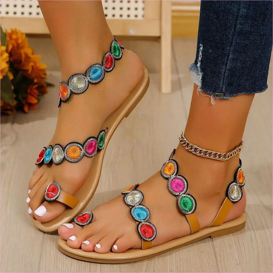 Ladies Beautiful Peacock Pattern Embroidered Summer Sandals - Pleasures and Sins