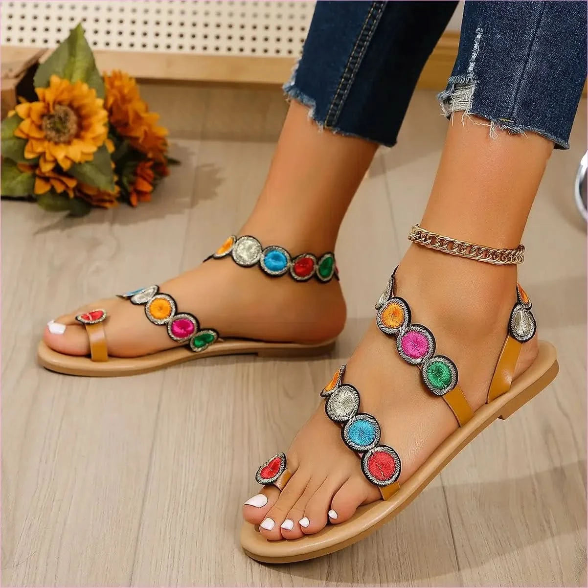 Ladies Beautiful Peacock Pattern Embroidered Summer Sandals - Pleasures and Sins
