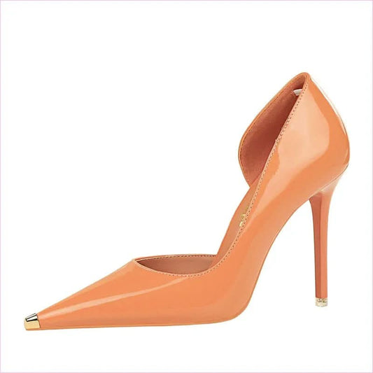 Ladies Capped Pointed Toe Patent Low-cut High Heels for Stylish Elegance - Pleasures and Sins
