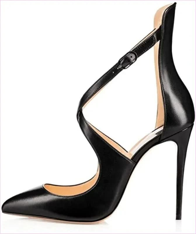 Ladies Cross Strap High Heel Shoes with Stiletto Heel Patent Finish - Pleasures and Sins