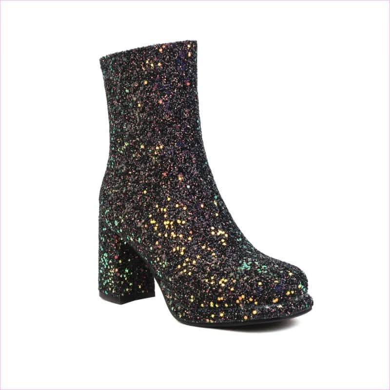 Ladies Glitter thick High Heel Ankle Party Boots in Plus Sizes - Pleasures and Sins
