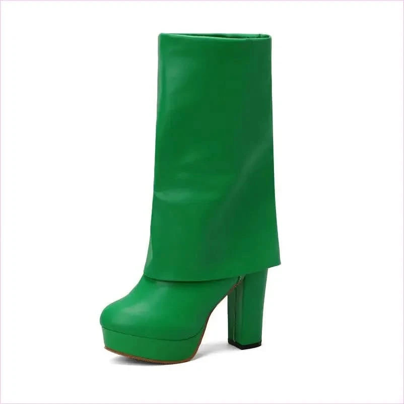 Ladies High Heel Fold Over Mid-leg Boots for Drag Trans Style - Pleasures and Sins