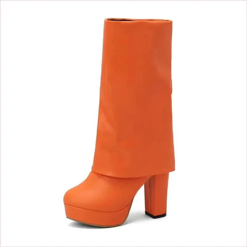 Ladies High Heel Fold Over Mid-leg Boots for Drag Trans Style - Pleasures and Sins
