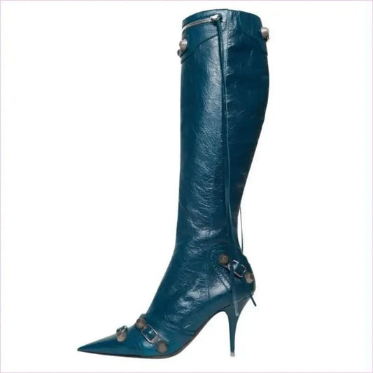 Ladies High-heeled Multi Buckle Detail Pointed Toe Boots - Pleasures and Sins
