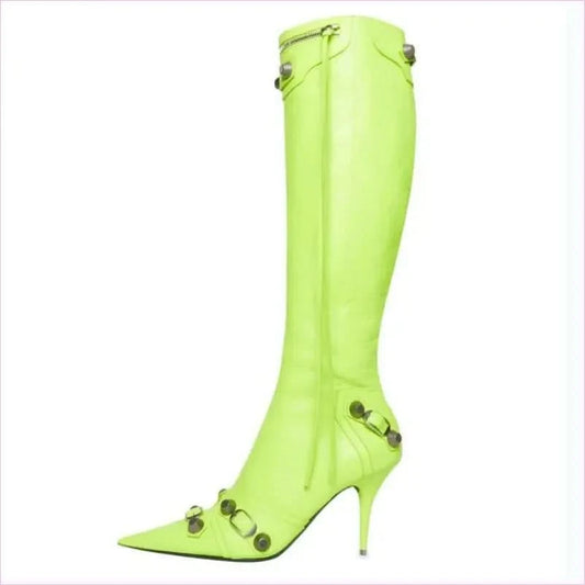 Ladies High-heeled Multi Buckle Detail Pointed Toe Boots - Pleasures and Sins