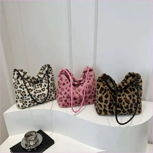 Ladies Leopard Print Furry Crossbody Bag for a Stylish Look - Pleasures and Sins