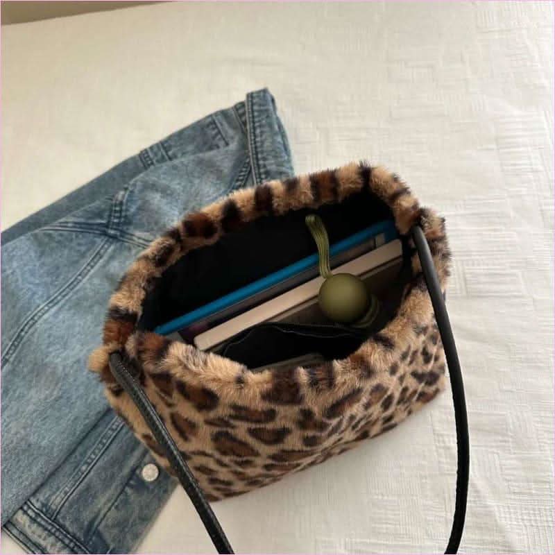 Ladies Leopard Print Furry Crossbody Bag for a Stylish Look - Pleasures and Sins
