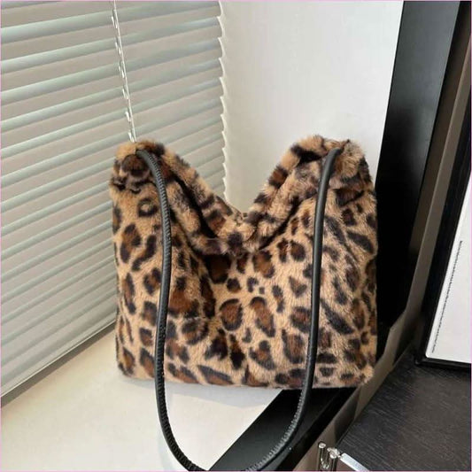 Ladies Leopard Print Furry Crossbody Bag for a Stylish Look - Pleasures and Sins