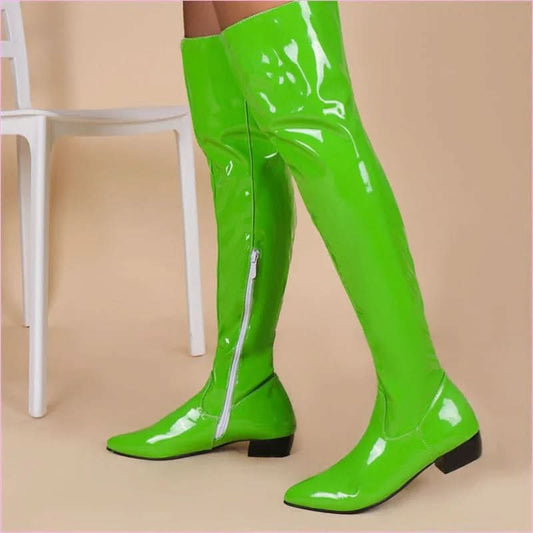 Ladies Low Heel Candy Colours Over-the-knee Boots for Comfort and Style - Pleasures and Sins