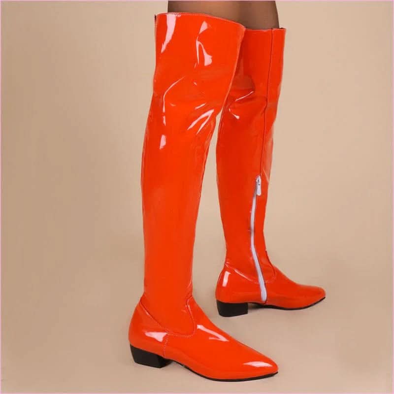 Ladies Low Heel Candy Colours Over-the-knee Boots for Comfort and Style - Pleasures and Sins
