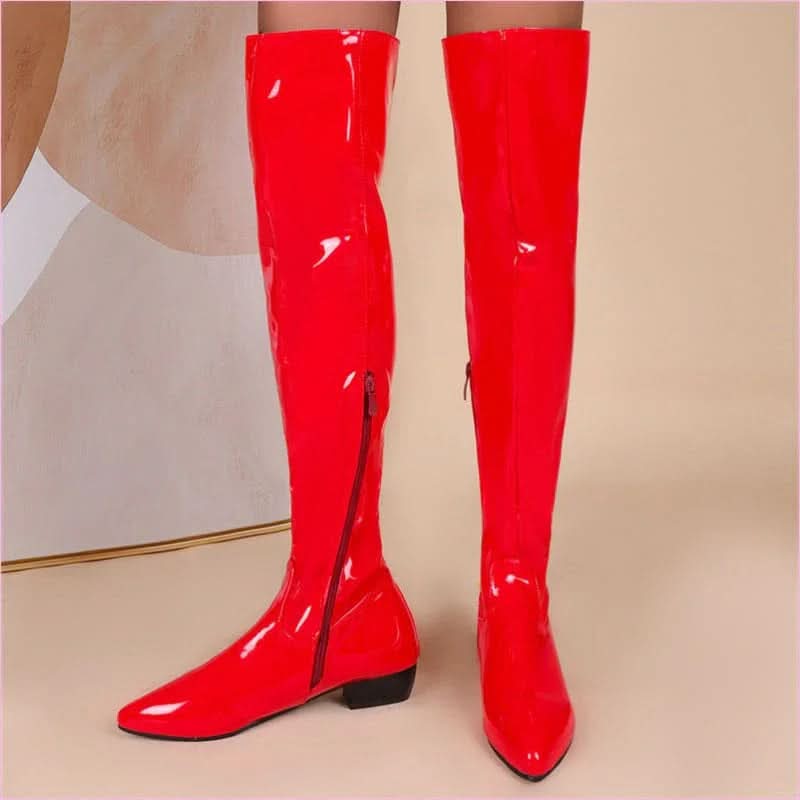 Ladies Low Heel Candy Colours Over-the-knee Boots for Comfort and Style - Pleasures and Sins