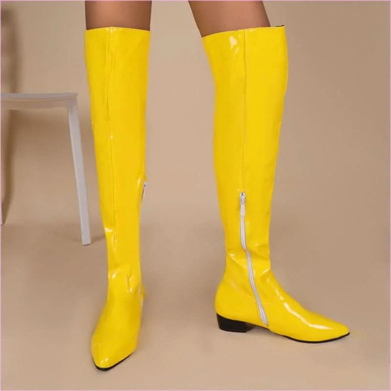 Ladies Low Heel Candy Colours Over-the-knee Boots for Comfort and Style - Pleasures and Sins