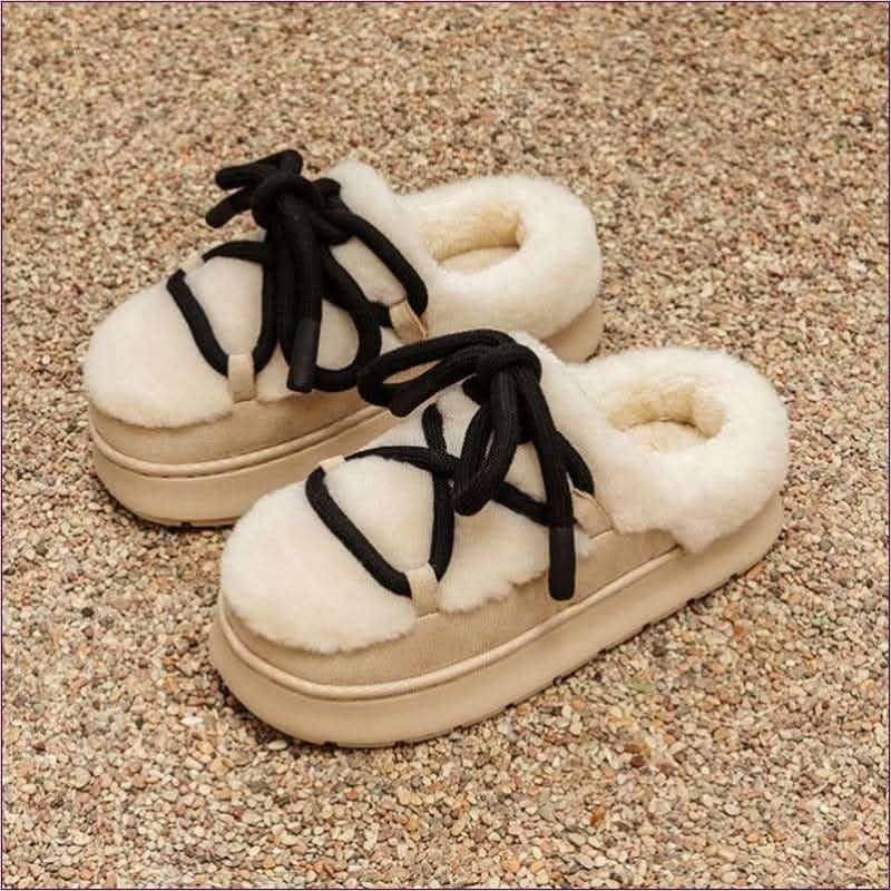 Ladies Outdoor Suede Platform Closed-toe Fur Slippers for Comfort and Style - Pleasures and Sins