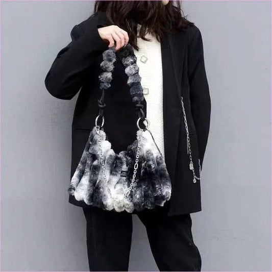 Ladies Plush Retro Crossbody Fur Bag with Soft Fur Exterior - Pleasures and Sins