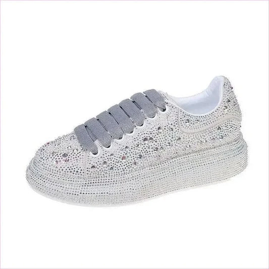 Ladies Rhinestone Bling Thick Sole Lace Up Leisure Shoes - Pleasures and Sins